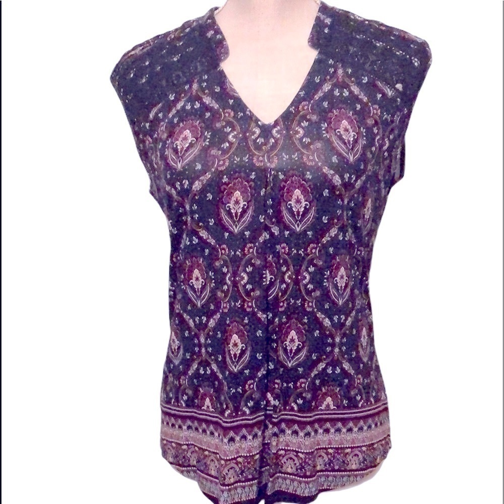 Daniel Rainn top, navy print, Small. NWOT